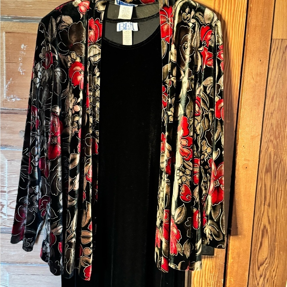 🌹 Vintage Bold Floral Velvet Cardigan Sweater – BFA Classics, Size L - Picture 3 of 8